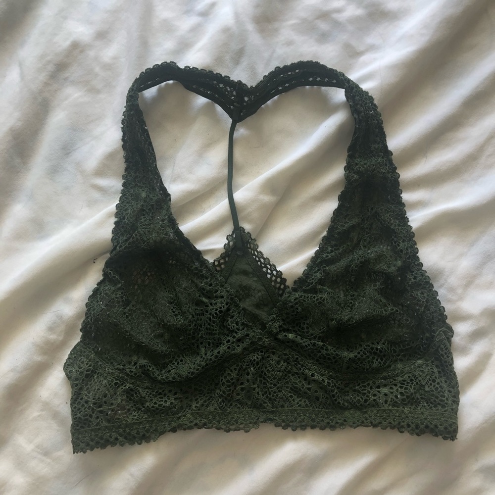 VS army olive green bralette halter t back lace